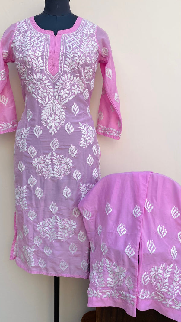 Lucknowi Chikankari Co-ord Set Pink Muslin Cotton