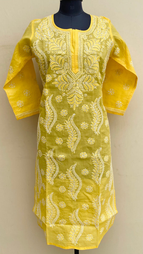 Lucknowi ChikanKari Kurti Yellow Cotton