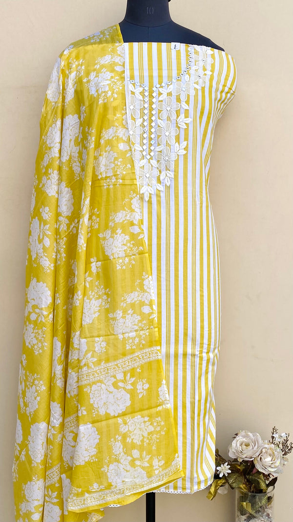 Designer Embroidered Suit Length 3 Piece Yellow Mal Cotton