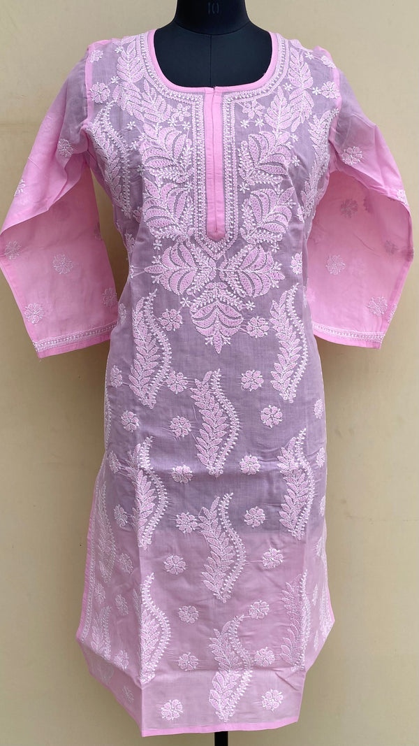 Lucknowi Chikankari Kurti Pink Cotton