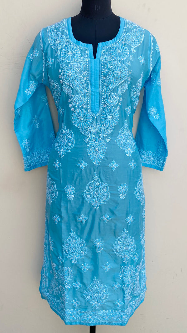 Lucknowi Chikankari Kurti Blue Muslin Cotton