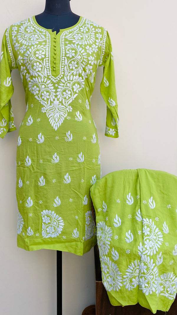 Lucknowi Chikankari Co-ord Set Parrot Green Muslin Cotton