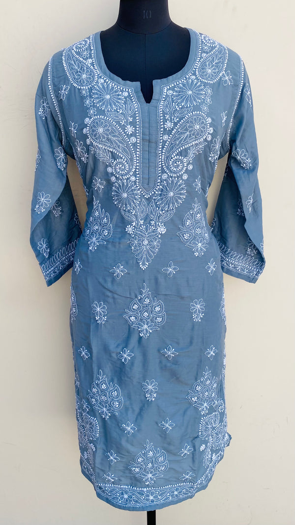 Lucknowi Chikankari Kurti Gray Muslin Cotton