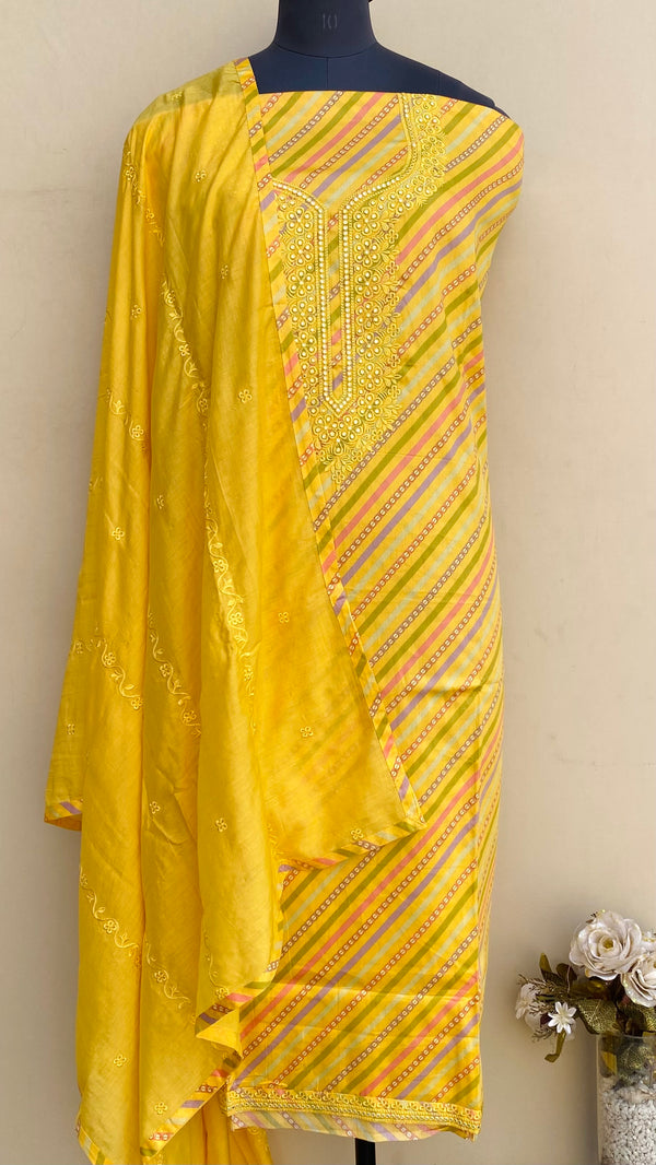 Designer Embroidered Suit Length 3 Piece Yellow Mal Cotton