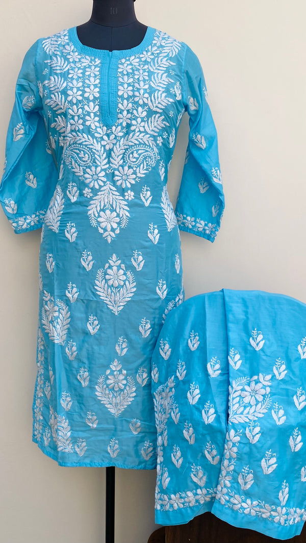 Lucknowi Chikankari Co-ord Set Blue Muslin Cotton