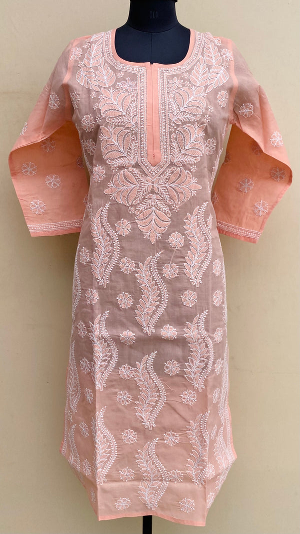 Lucknowi ChikanKari Kurti Peach Cotton