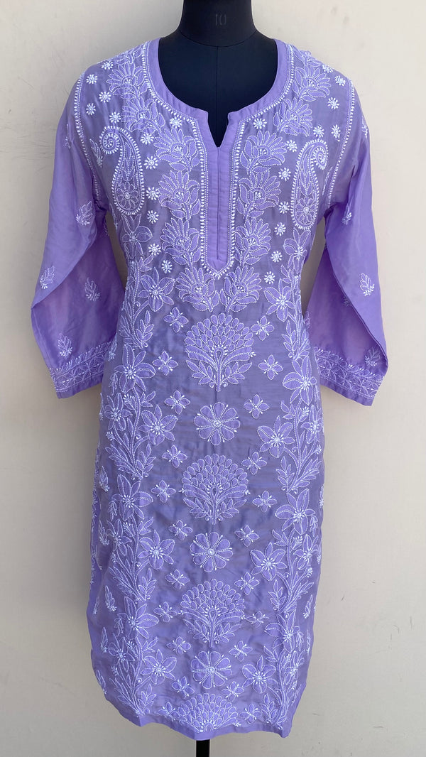 Lucknowi Chikankari Kurti Purple Muslin Cotton