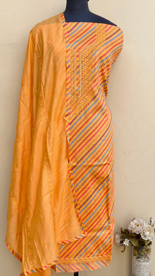 Designer Embroidered Suit Length 3 Piece Orange Mal Cotton