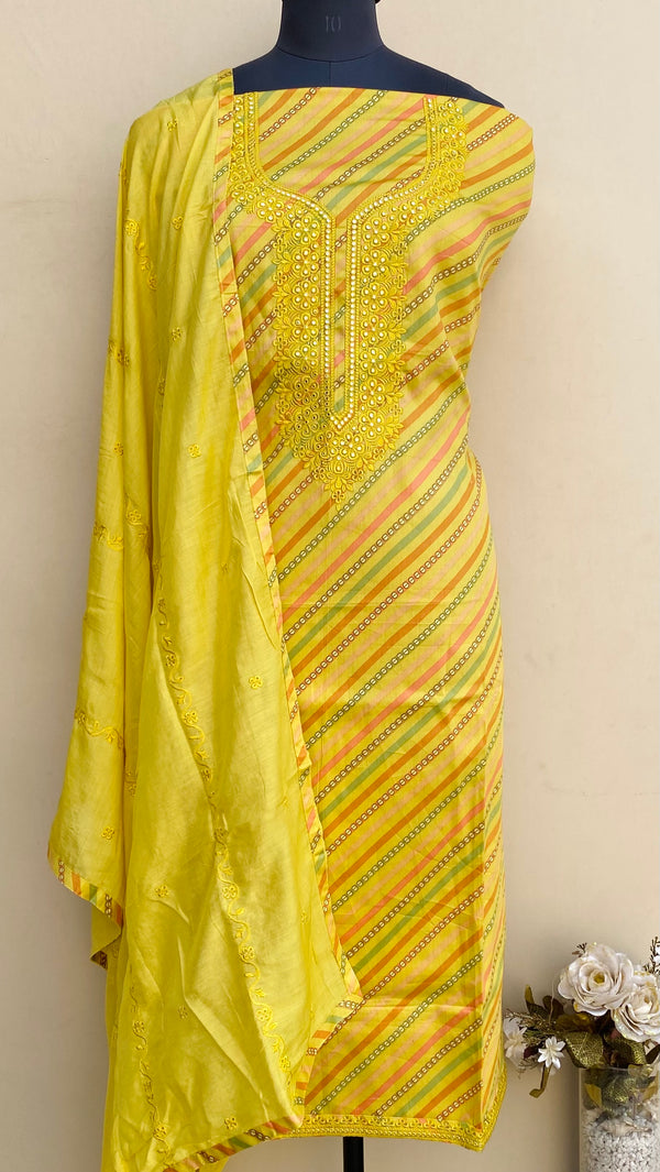 Designer Embroidered Suit Length 3 Piece Yellow Mal Cotton