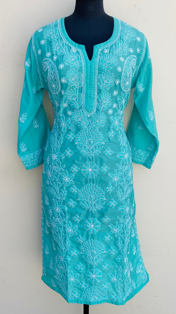 Lucknowi Chikankari Kurti Green Muslin Cotton