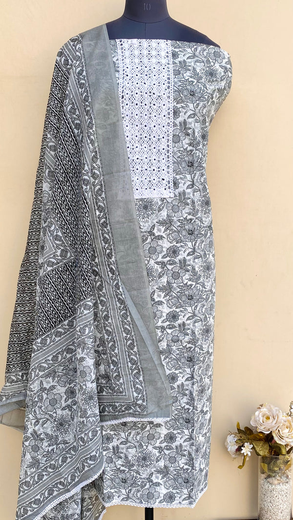 Designer Embroidered Suit Length 3 Piece Gray Mal Cotton