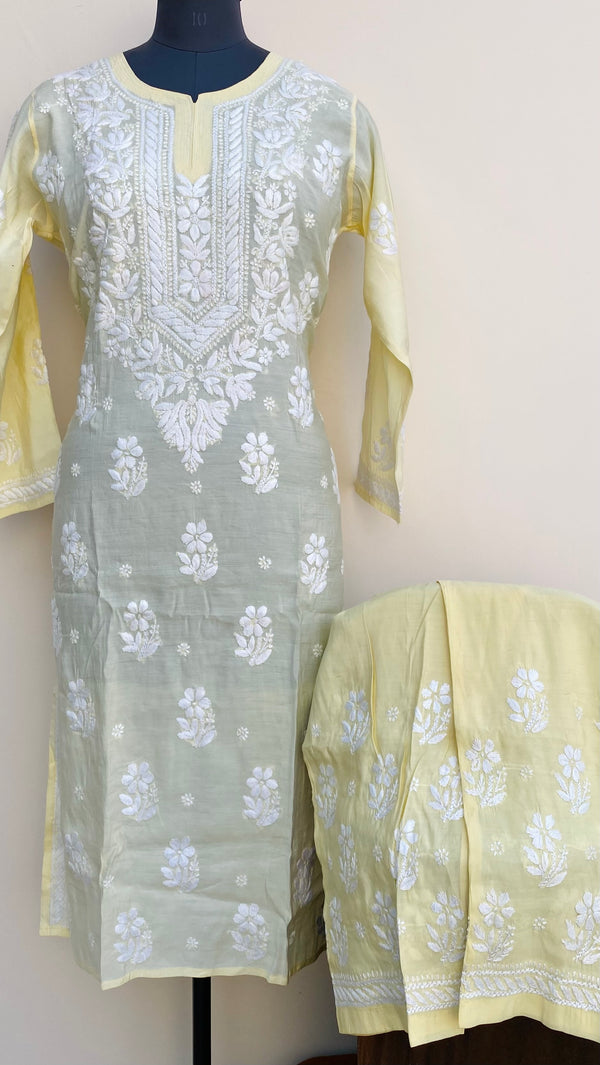 Lucknowi Chikankari Co-ord Set Lemon Yellow Muslin Cotton