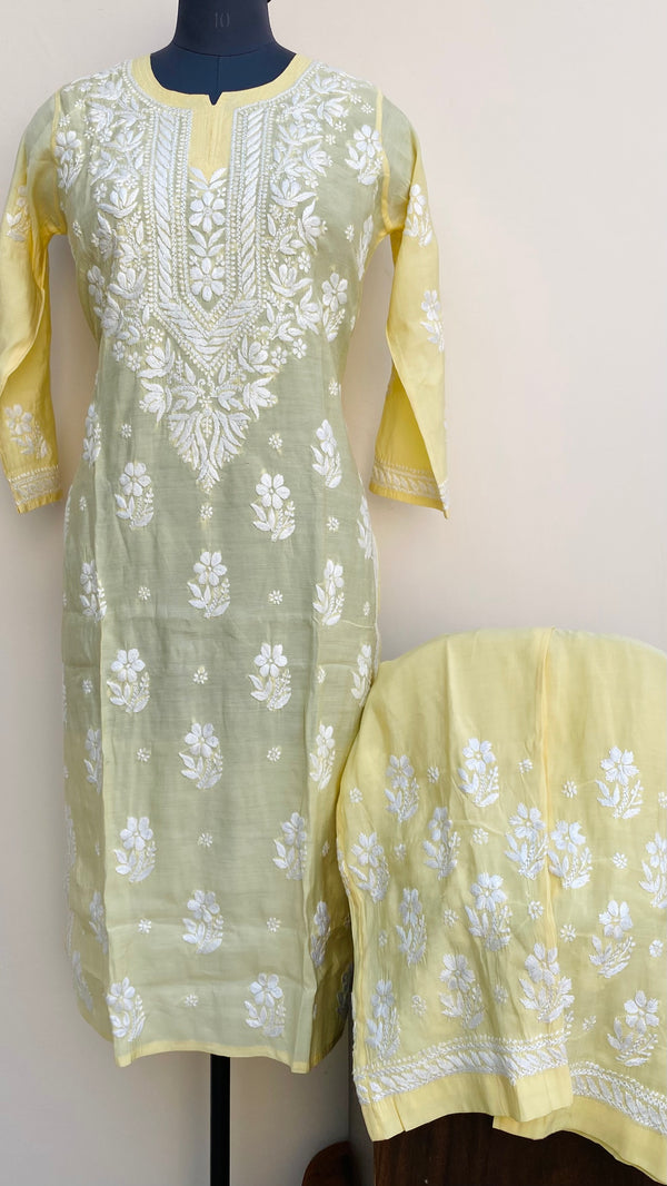 Lucknowi Chikankari Co-ord Set Yellow Muslin Cotton