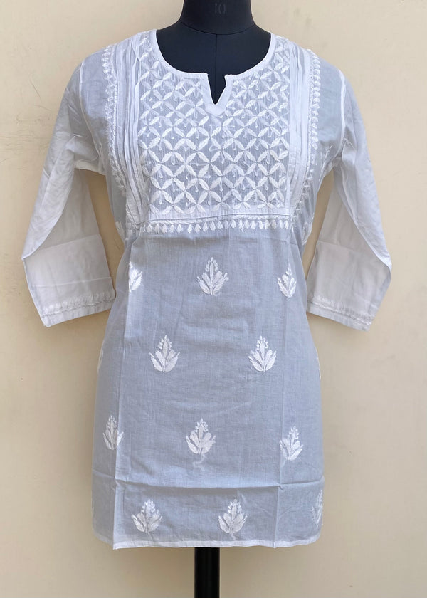 Lucknowi Chikankari Short Kurti White Mulmul Cotton With Self Work