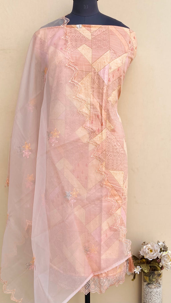 Designer Embroidered Suit Length 3 Piece Peach Mal Cotton