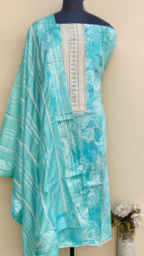 Designer Embroidered Suit Length 3 Piece Sea Green Mal Cotton