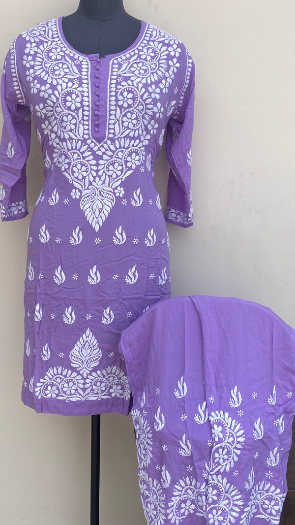 Lucknowi Chikankari Co-ord Set Purple Modal Cotton