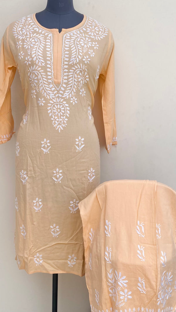 Lucknowi Chikankari Co-ord Set Peach Modal Cotton