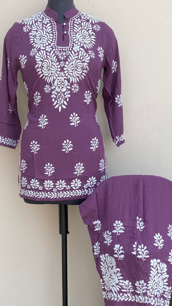 Lucknowi Chikankari Co-ord Set Purple Muslin Cotton