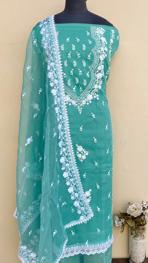 Designer Embroidered Suit Length 3 Piece Sea Green Organza