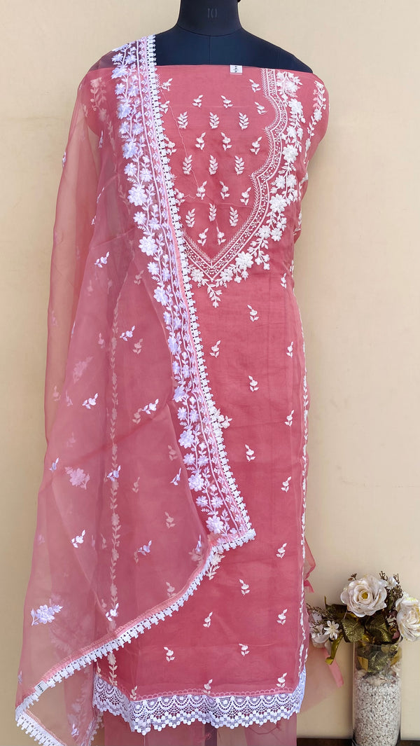 Designer Embroidered Suit Length 3 Piece Pink Organza