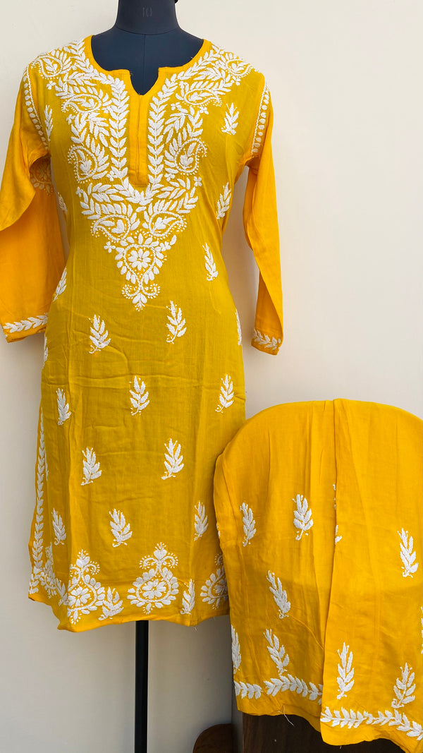 Lucknowi Chikankari Co-ord Set Yellow Modal Cotton