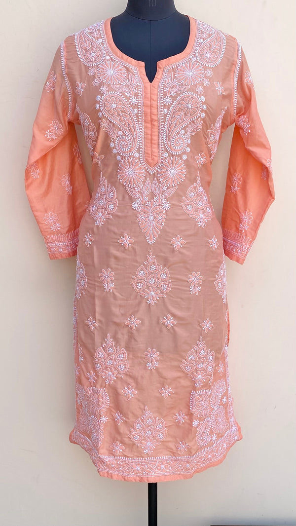 Lucknowi Chikankari Kurti Peach Muslin Cotton