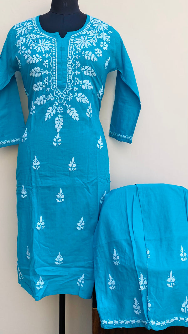 Lucknowi Chikankari Co-ord Set Blue Modal Cotton