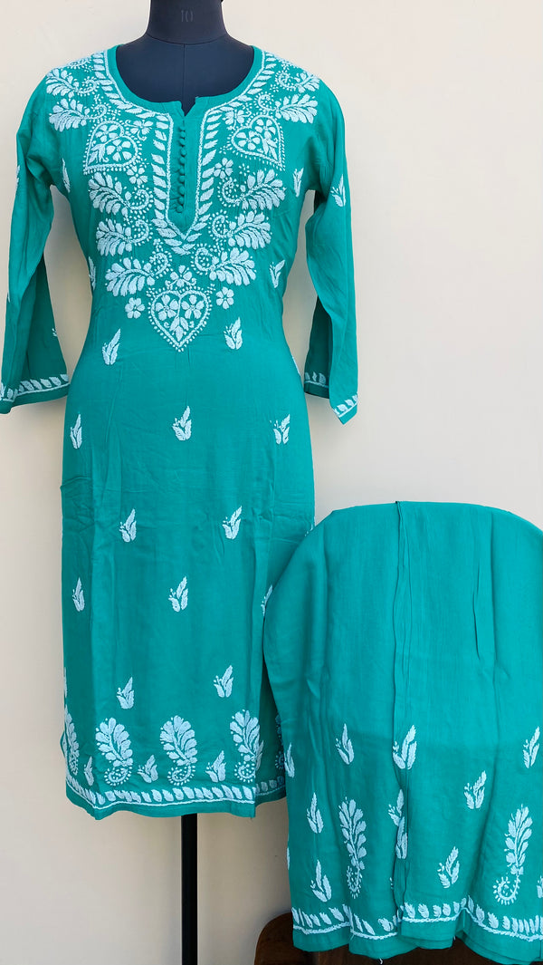 Lucknowi Chikankari Co-ord Set Green Modal Cotton