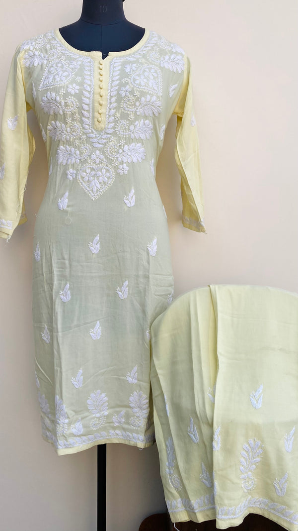 Lucknowi Chikankari Co-ord Set Lemon Yellow Modal Cotton