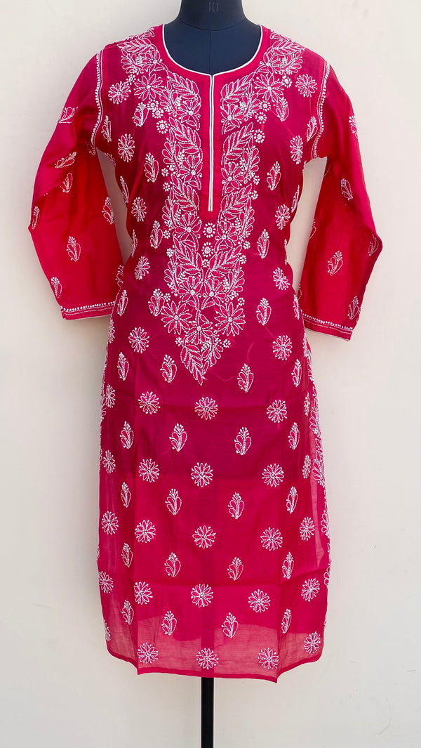 Lucknowi Chikankari Kurti Pink Mal Chanderi