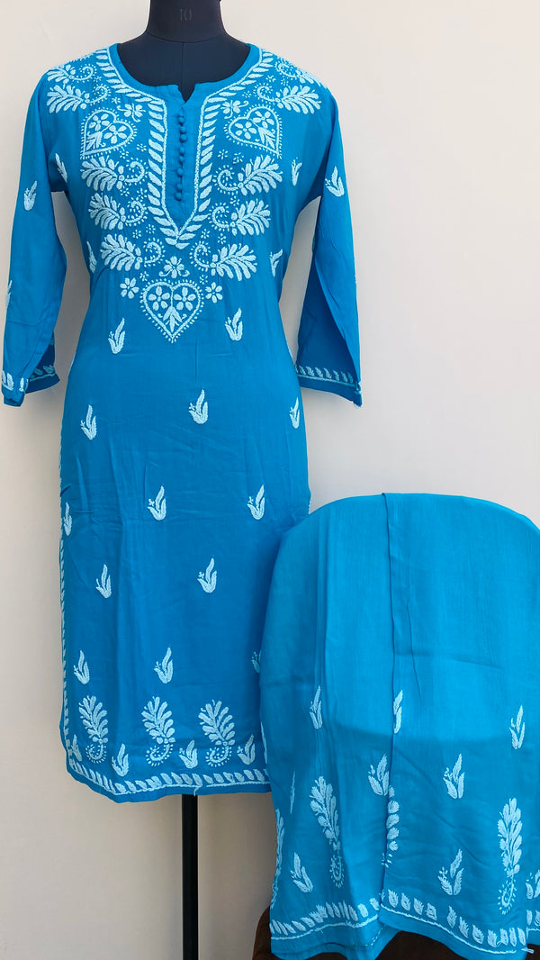 Lucknowi Chikankari Co-ord Set Blue Modal Cotton