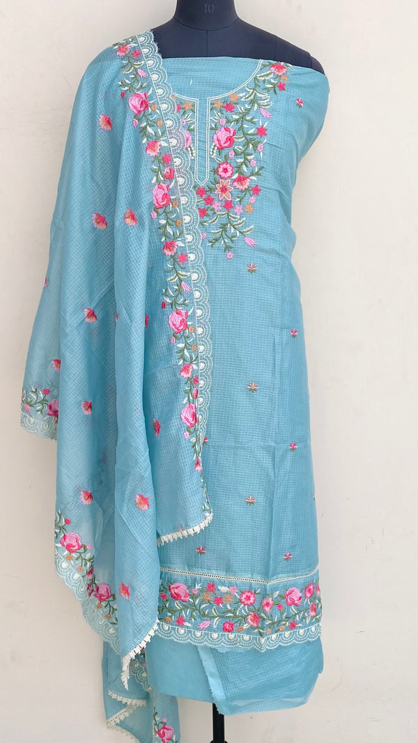 Designer Embroidered Suit Length 3 Piece Aqua Blue Kota