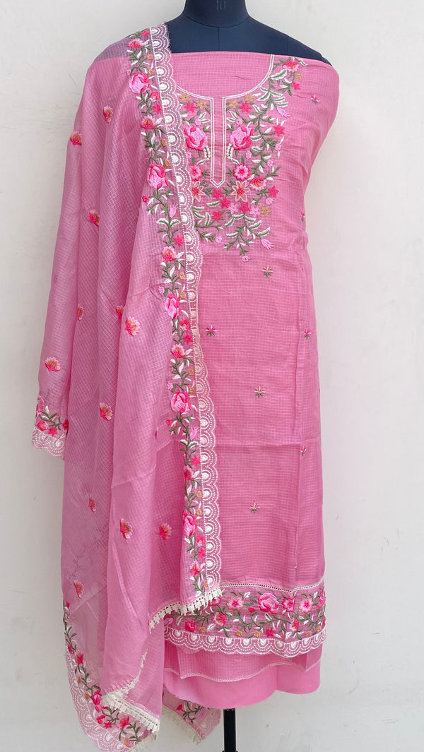 Designer Embroidered Suit Length 3 Piece Pink Kota