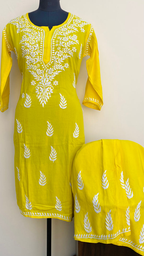 Lucknowi Chikankari Co-ord Set Yellow Modal Cotton