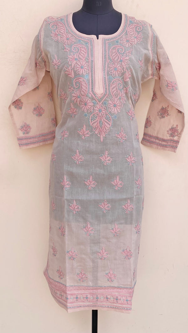 Lucknowi Chikankari Kurti Pink Cotton