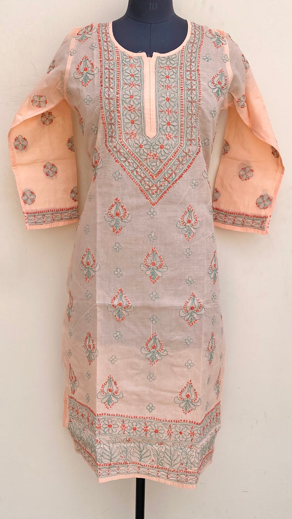 Lucknowi Chikankari Kurti Peach Cotton
