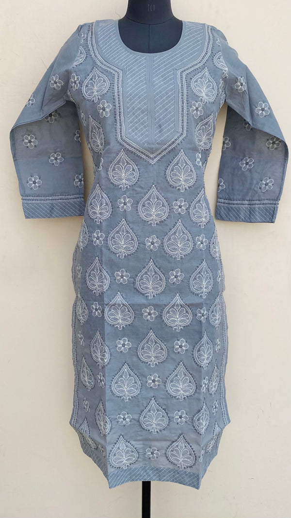 Lucknowi Chikankari Kurti Gray Cotton