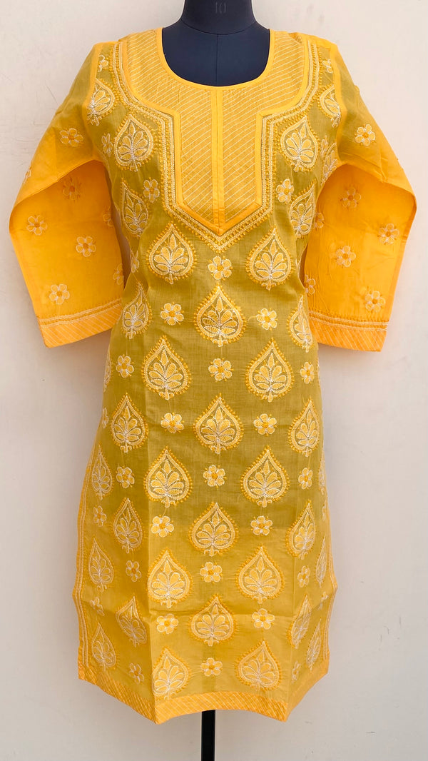 Lucknowi Chikankari Kurti Mustard Cotton
