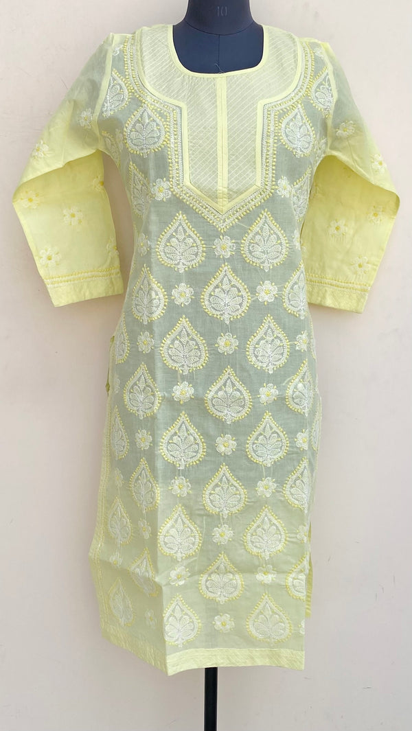 Lucknowi Chikankari Kurti Lemon Yellow Cotton