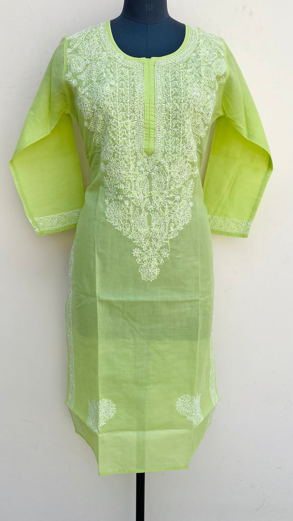 Lucknowi Chikankari Kurti Parrot Green Cotton