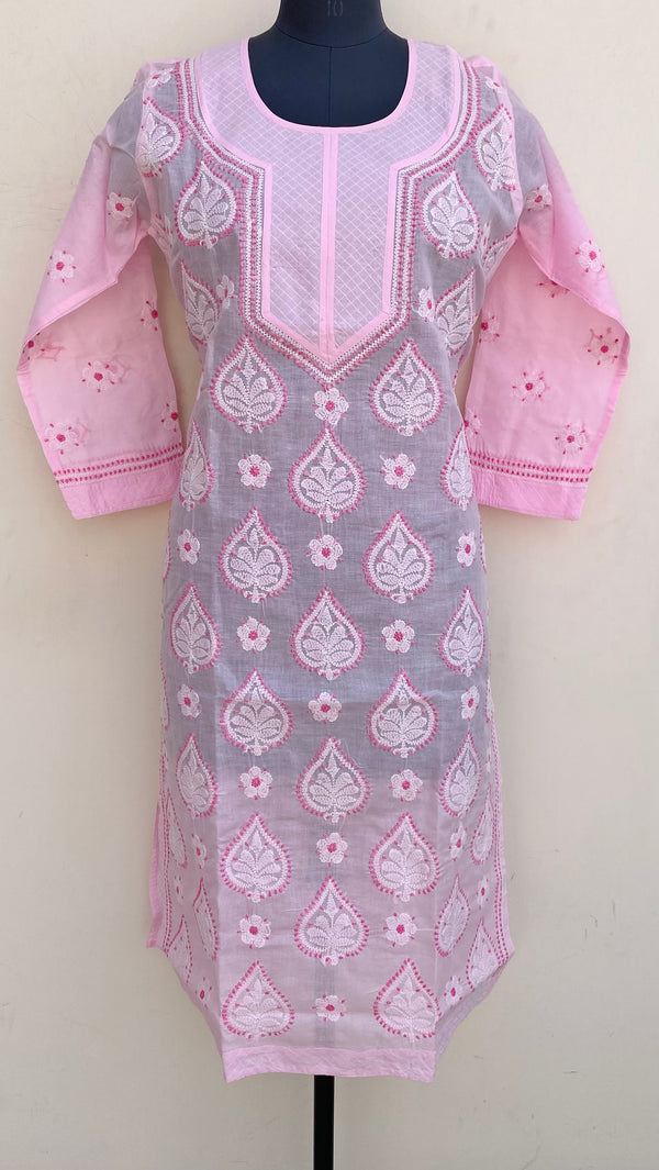 Lucknowi Chikankari Kurti Pink Cotton