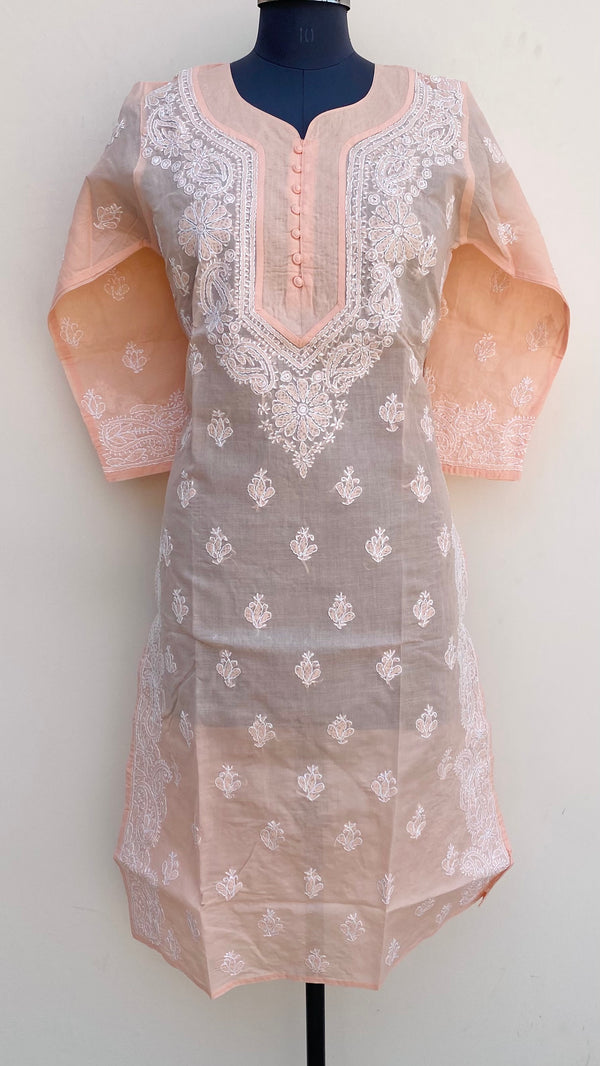 Lucknowi Chikankari Kurti Peach Cotton