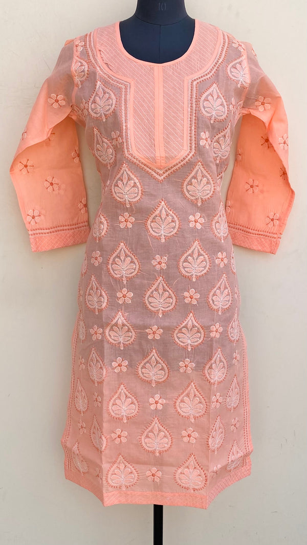 Lucknowi Chikankari Kurti Peach Cotton