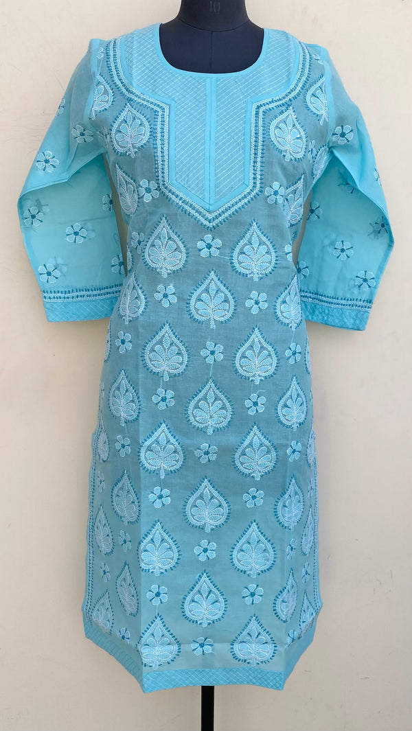 Lucknowi Chikankari Kurti Blue Cotton