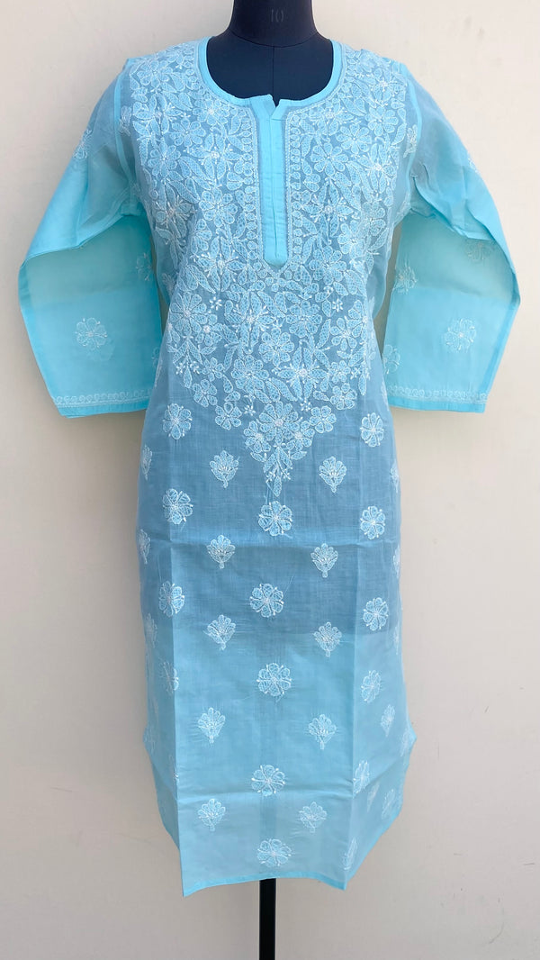Lucknowi Chikankari Kurti Blue Cotton