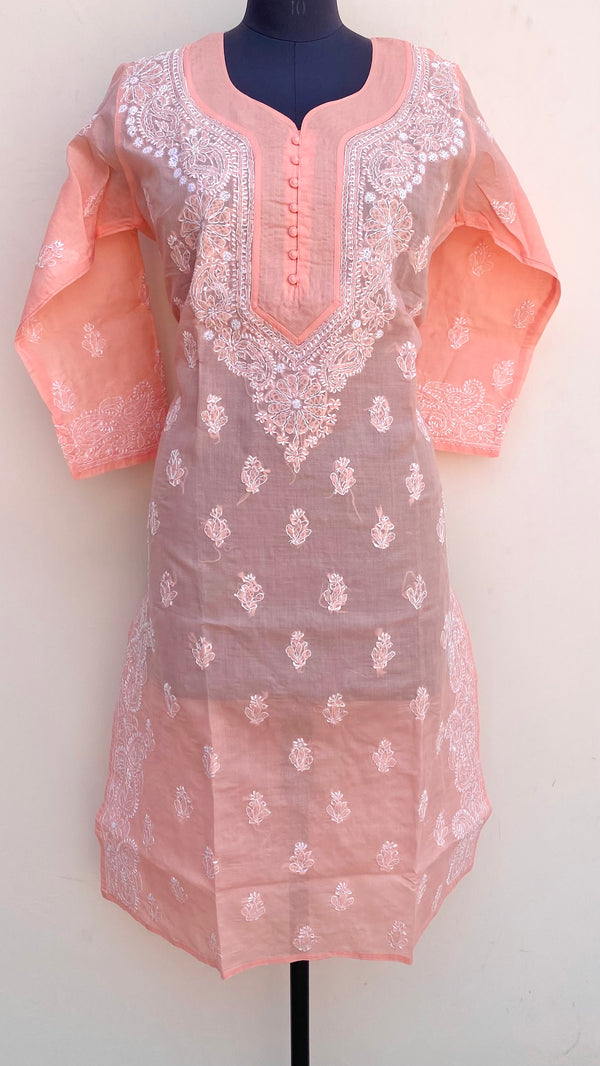 Lucknowi Chikankari Kurti Peach Cotton