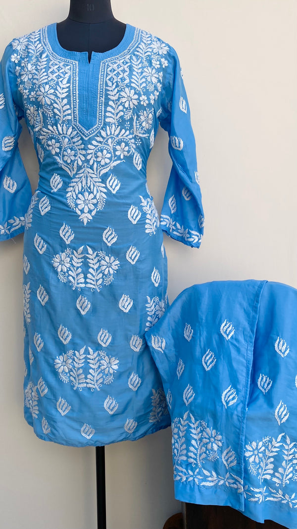 Lucknowi Chikankari Co-ord Set Blue Muslin Cotton