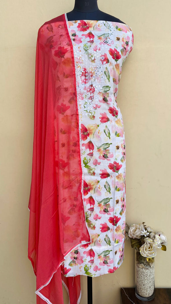 Designer Embroidered Suit Length 3 Piece  White Mal Cotton