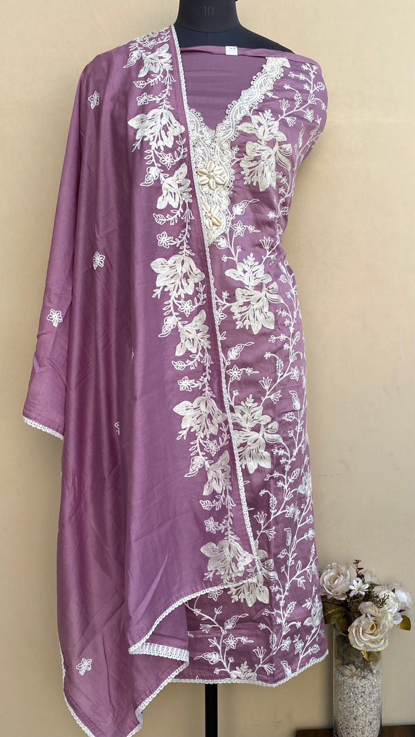 Designer Embroidered Suit Length 3 Piece Onion Pink Mal Cotton